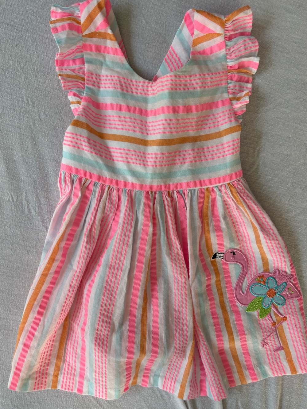 Bonnie Baby Pink Multi-Stripe Flamingo Dress
